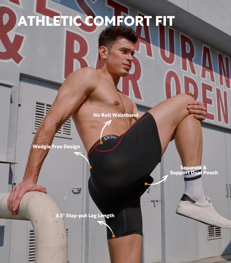 Separatec سروال داخلي للرجال من سيفيرتيك مع جيب للكرات سروال داخلي مضاد للاحتكاك للرجال أداء رياضي شورت طويل 3 عبوات (م، أسود) - Image 5